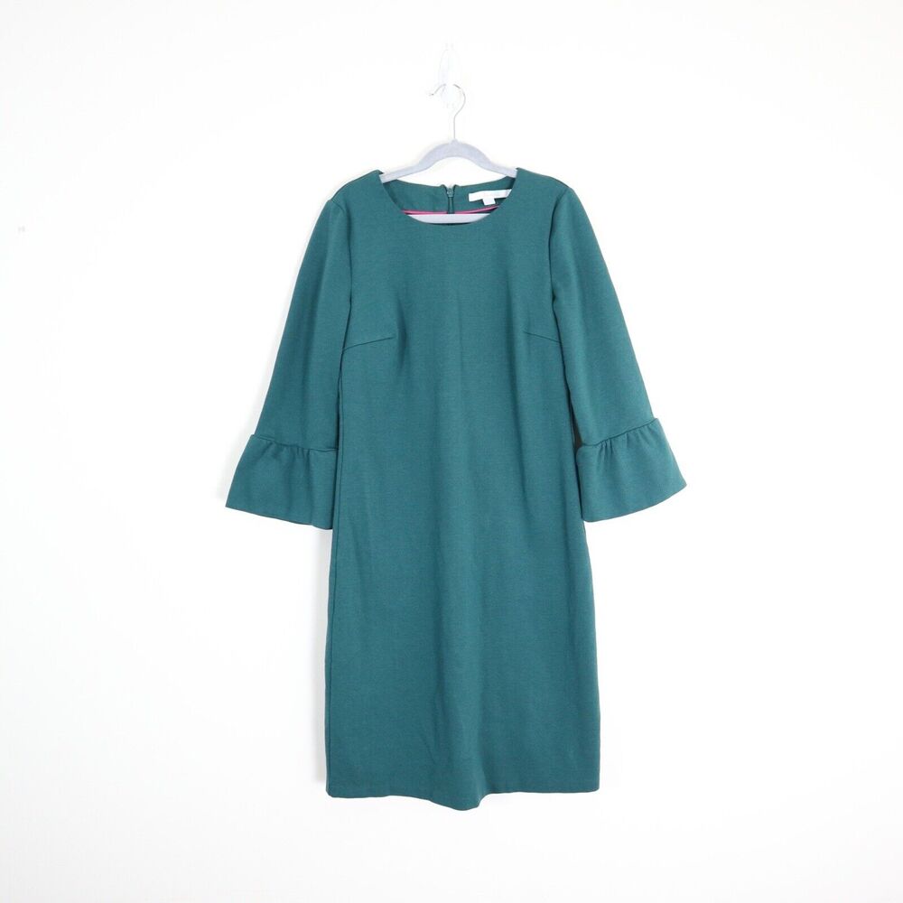 Boden US 2P Lavinia Ponte Knit Sheath Dress Flared Sleeve Green - Picture 2 of 11
